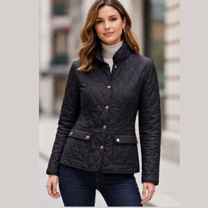 EDDIE BAUER Diamond Quilted Goose Down Chore Barn Coat 550 Black Women's Medium